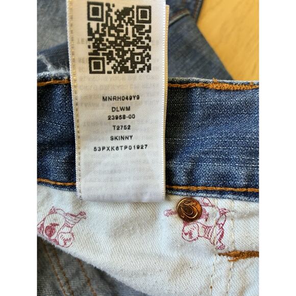 True Religion Skinny Flap Orange Stitch Jeans Mens 33 X 33 Red Distressed Thrash - Picture 10 of 16